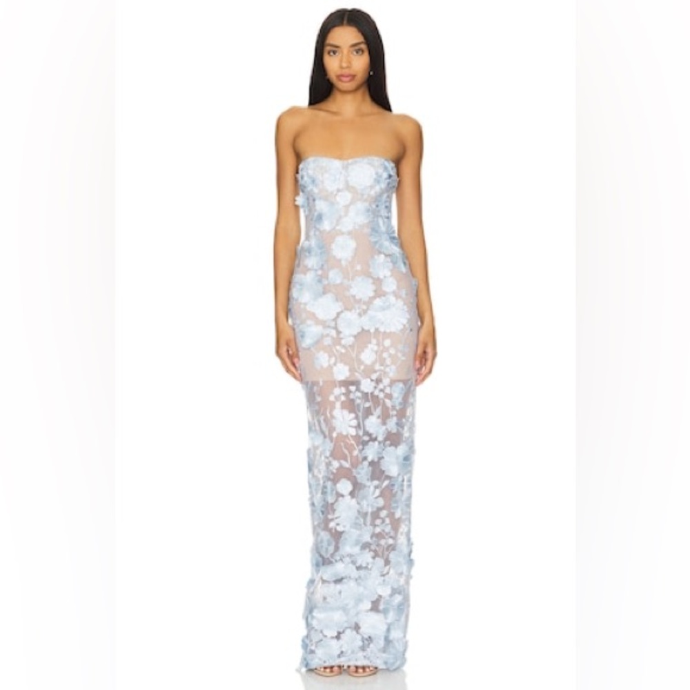 Bronx & Banco Blue Jasmine Maraya Strapless Embroidered Gown XS NWOT